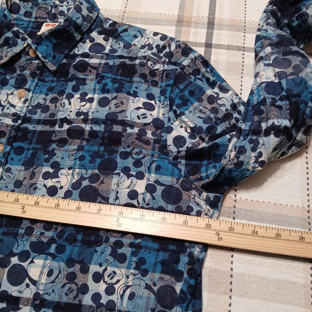 Uniqlo + Disney Men's Bue Cotton Plaid Mickey L/S Flannel Shirt Size L - Picture 6 of 8